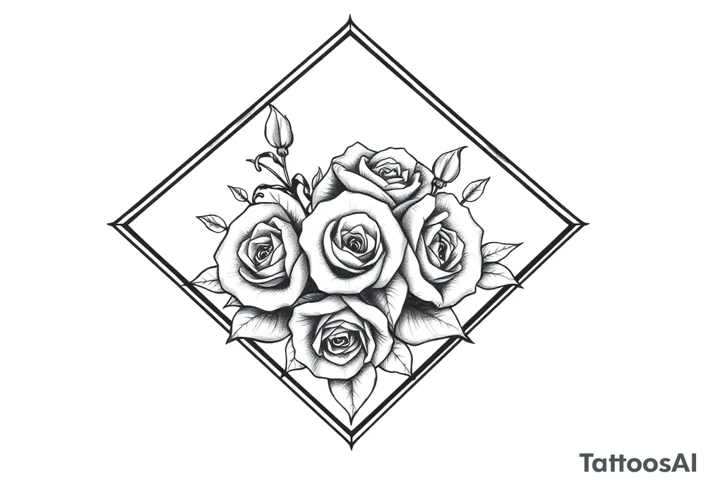 Small Roses filing up the inside of an elongated diamond shape tattoo idea