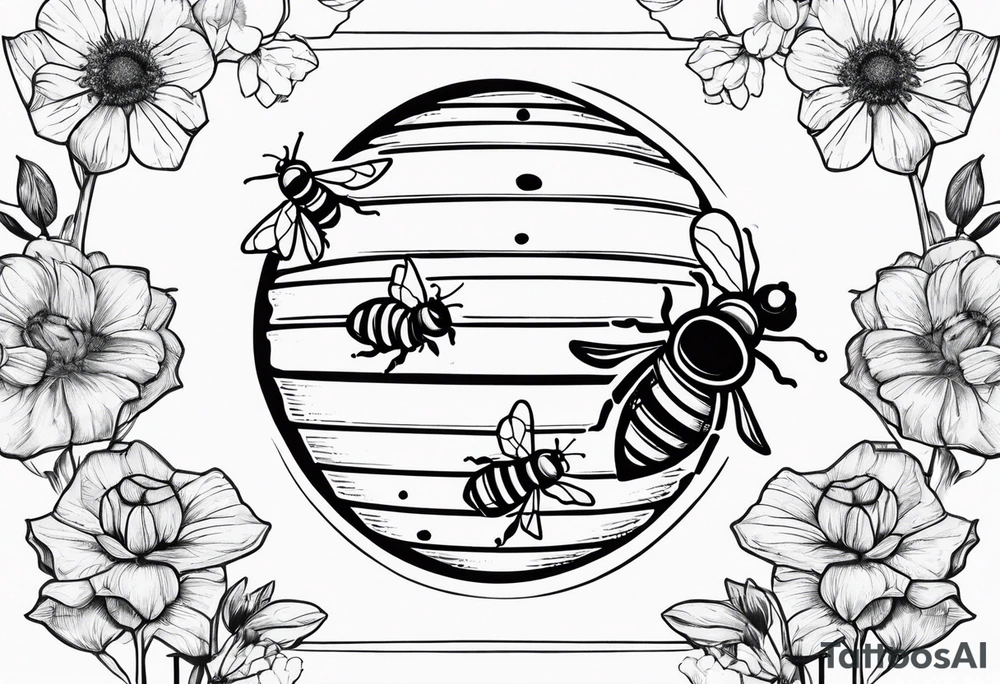 a bee hive on a stick with bees around tattoo idea