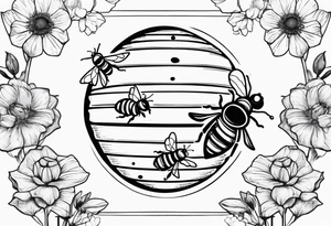 a bee hive on a stick with bees around tattoo idea