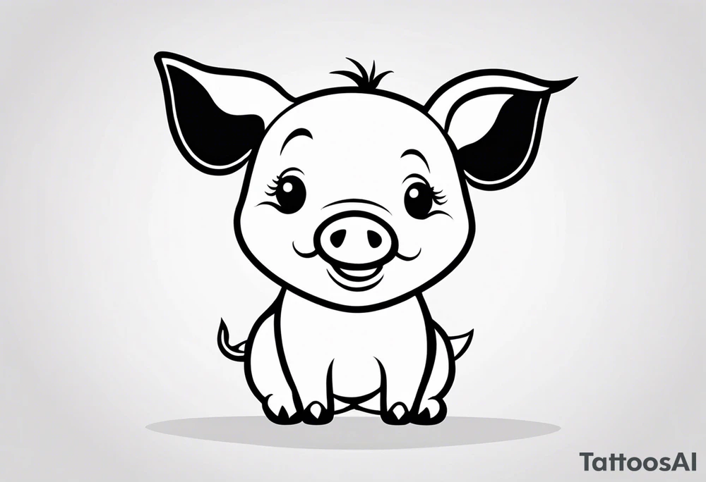 very cute happy piglet.
outline only.
black and white only.
only show the piglet. no extra lines or decoration.
no black shading.
dont make the ears too big.
draw only with very thin lines (1px)

should look like a tattoo that will only take 15 minutes to draw tattoo idea