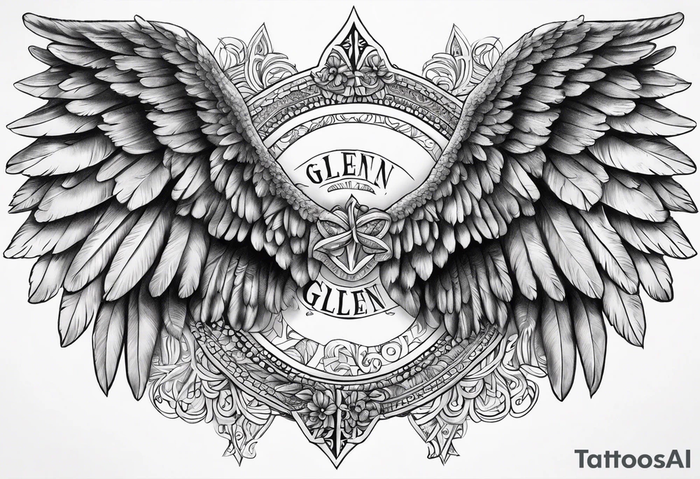 Angel Wings with the word Glenn in between tattoo idea