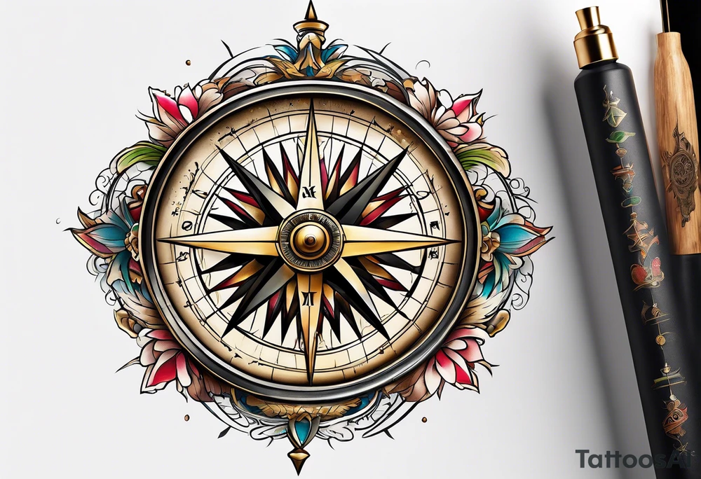 antique compass side view tattoo idea