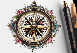 antique compass side view tattoo idea