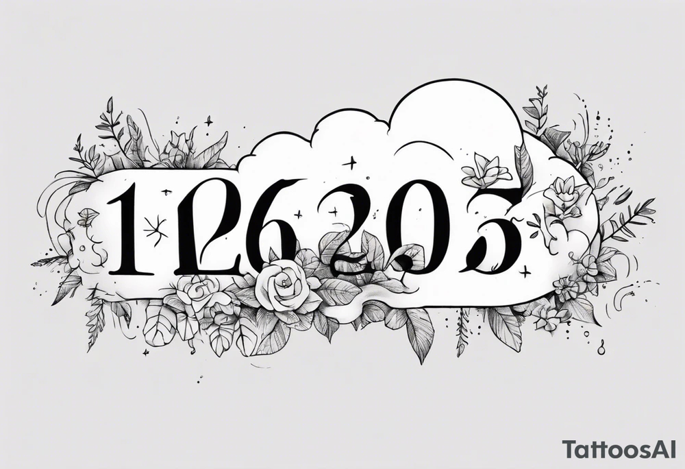 a forearm tattoo with a cloud with little plants and underneath it the date 12.08.05 tattoo idea