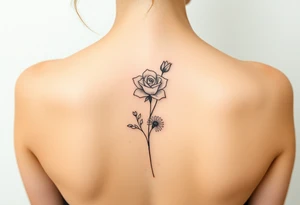 Rose, carnation, lily, aster, larksper tattoo idea