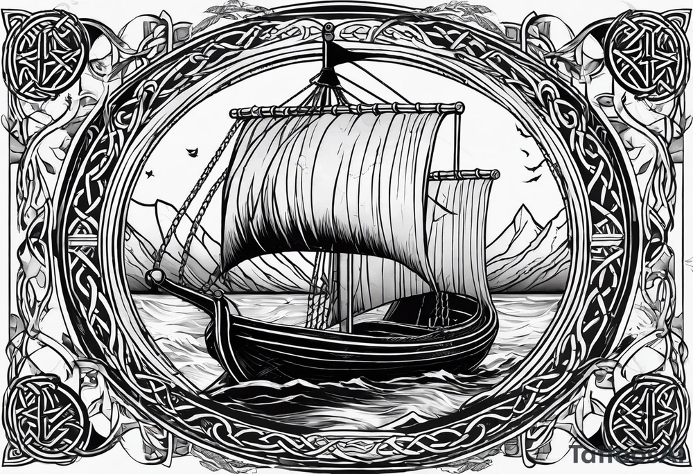 Viking longship, celtic rune compass, Yggdrasil tattoo idea