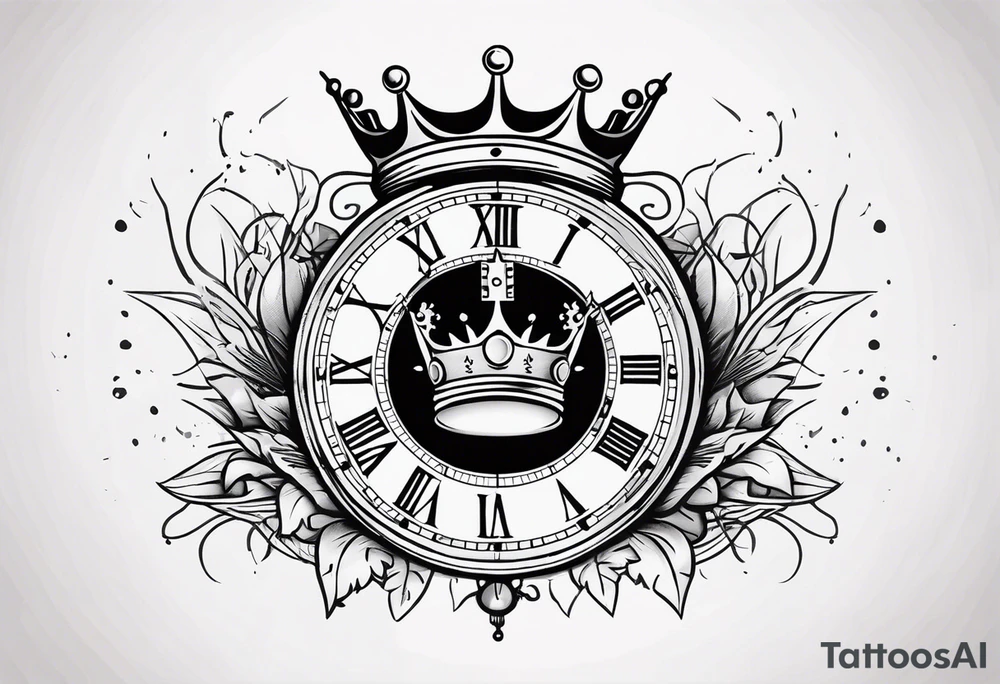 Broken clock with king crown made in HOPE tattoo idea