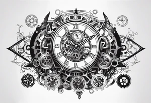 steampunk clock and machine parts tattoo idea