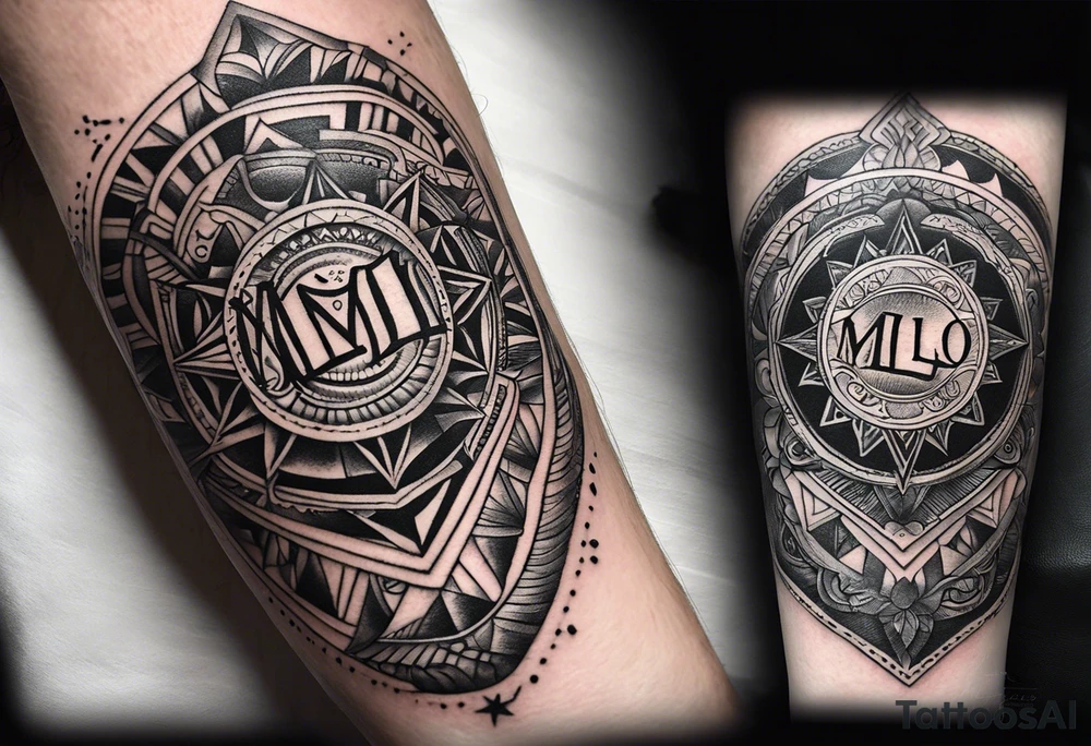 small tattoo on the forearm of a man with the initials MLJ, date of birth 22/09/22 in the style of a moluccan tattoo tattoo idea