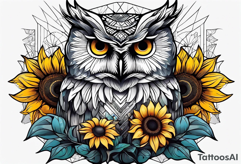 Owl and sunflower sleeve tattoo idea