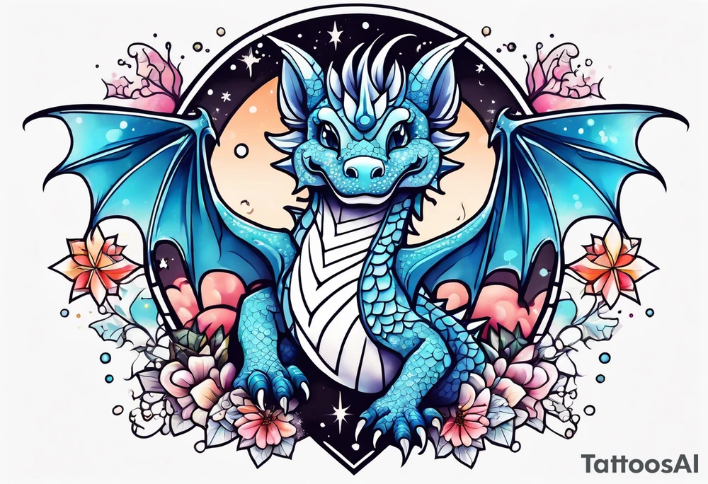 Constellation, kawaii dragon, snowflake tattoo idea