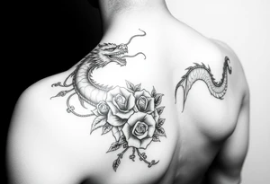 Dragons with roses and vines tattoo idea