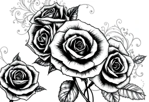 Roses with dark and filigree patterns in background tattoo idea