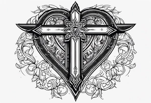 I want a cross with a pearcing sword through a broken heart tattoo idea