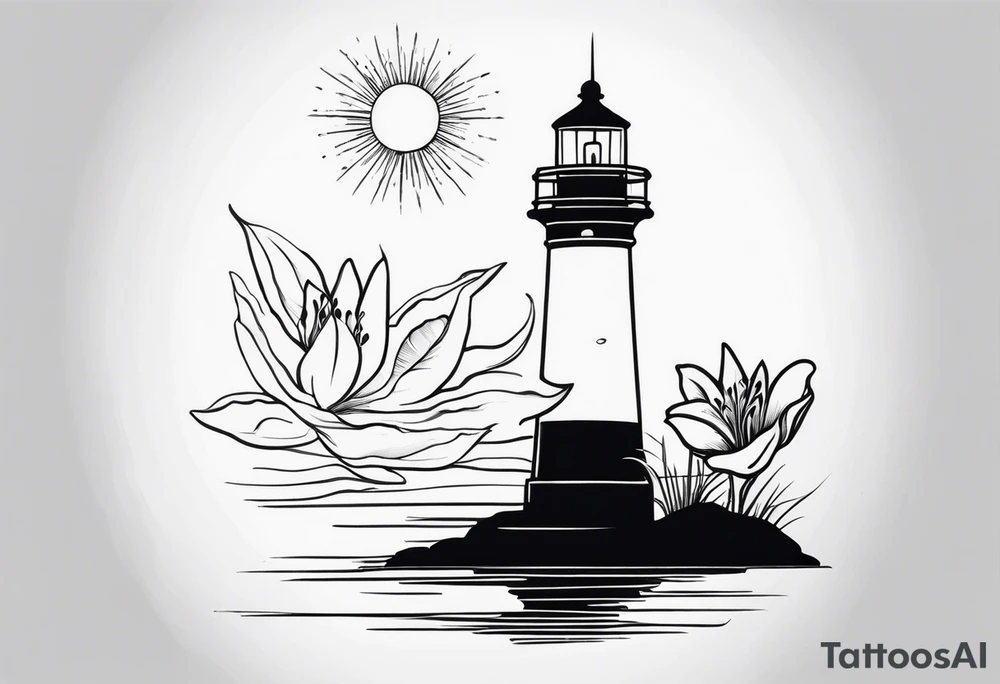 A light house with a lily at the bottom tattoo idea