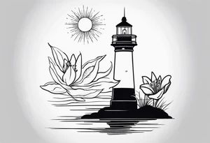 A light house with a lily at the bottom tattoo idea