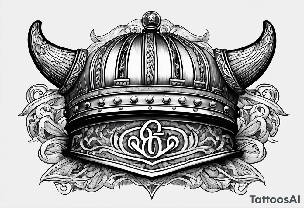The number 64 in the style of a US Navy hull number with a viking helmet tattoo idea
