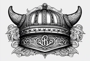 The number 64 in the style of a US Navy hull number with a viking helmet tattoo idea