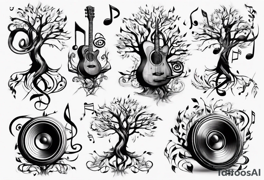 music speaker note tree stave notes tattoo idea