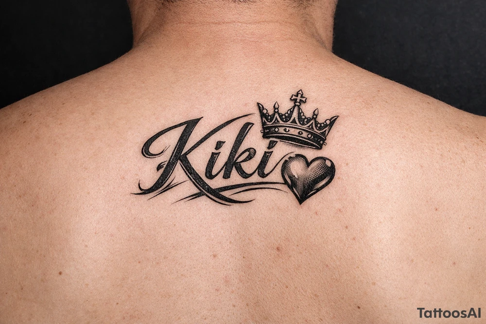 Kiki name with heart and crown simple tattoo idea