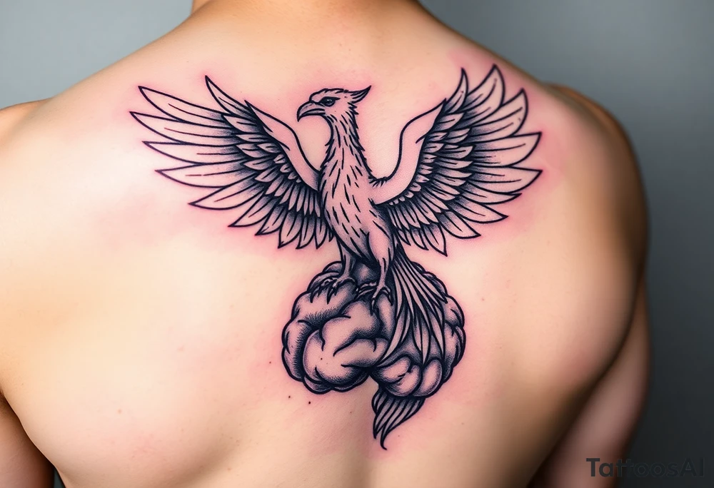 A phoenix rising out of a brain color tattoo idea