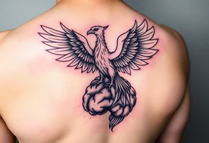 A phoenix rising out of a brain color tattoo idea