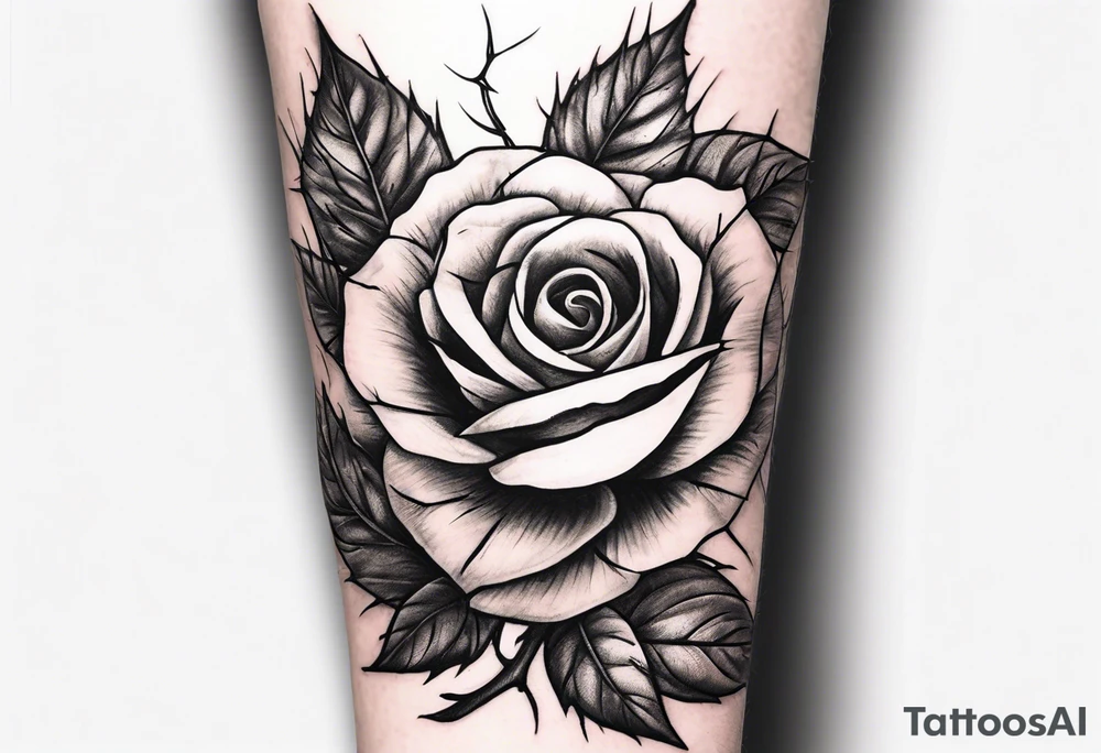 Foliage arm sleeve that has barbed wire that turns into rose thorns tattoo idea