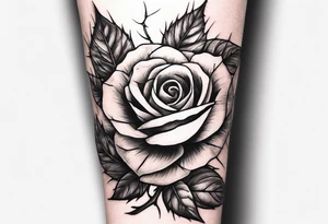 Foliage arm sleeve that has barbed wire that turns into rose thorns tattoo idea