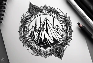 Lord of the rings with Harry Potter incorporated but clear visual of both movies. Small and minimal. Something like the deathly hallows symbol made out of swords and wizard staff from LOTR tattoo idea