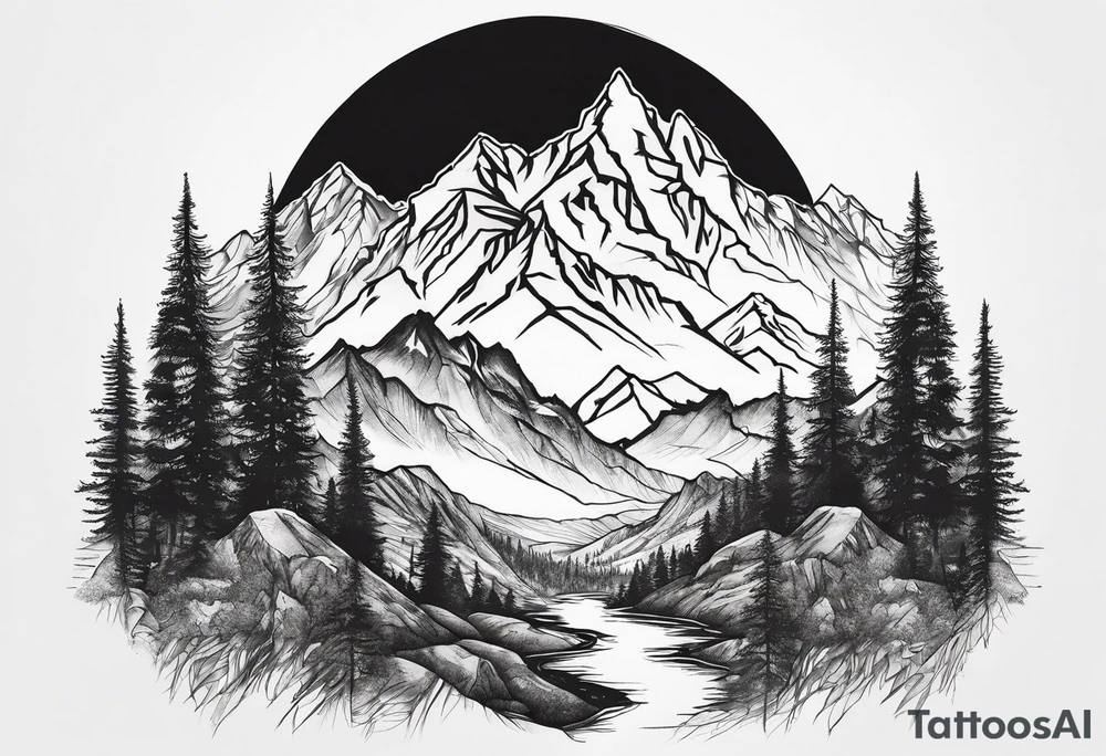 Mountains, animals, concept tattoo idea