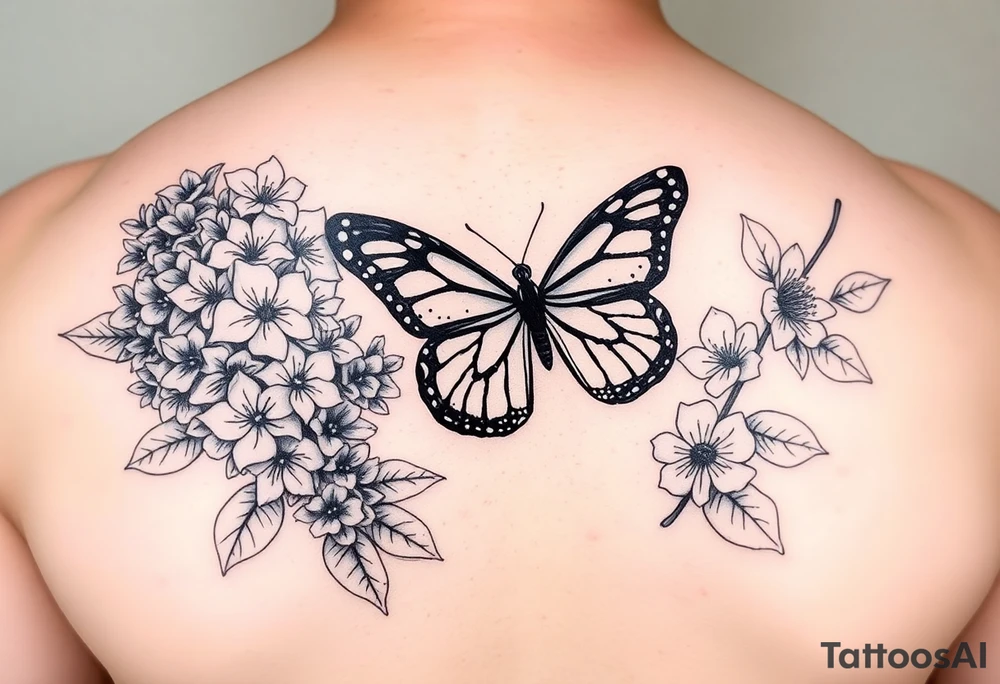 Lilacs and a monarch butterfly tattoo idea