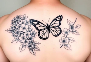 Lilacs and a monarch butterfly tattoo idea