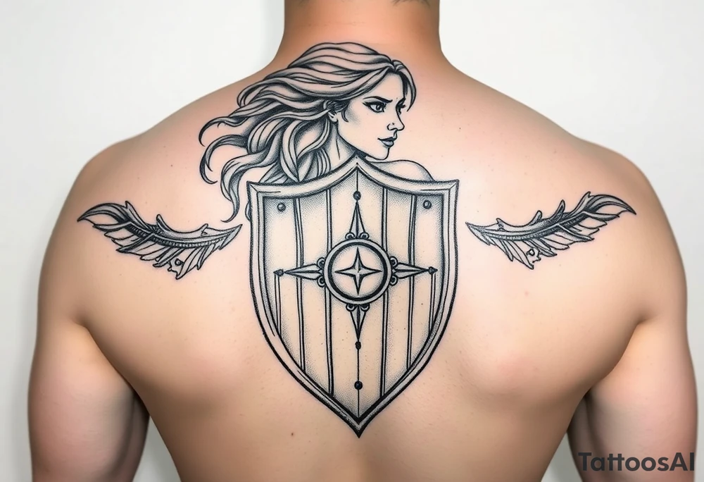 Shield maiden, black work, intricate lines, realistic tattoo idea Shield maiden, black work, intricate lines, realistic tattoo idea