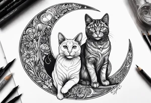 2 cats and crescent moon tattoo idea