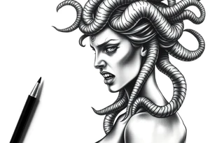 Scary Greek female god medusa with snake hairs tattoo idea