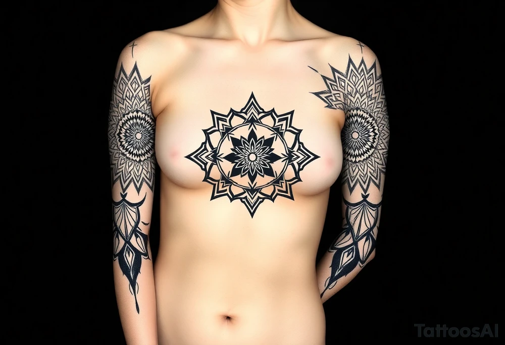 shaman style mytical mandala tattoo idea