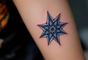 A navy blue eight-pointed star tattoo represents inner depth and personal truth. tattoo idea