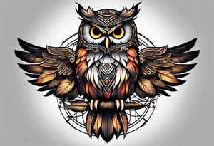 Owl and dreamcatcher back of calf sleeve tattoo idea