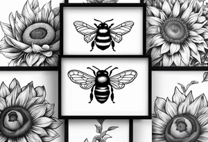 a bumble bee, a lemur, and a sunflower tattoo idea