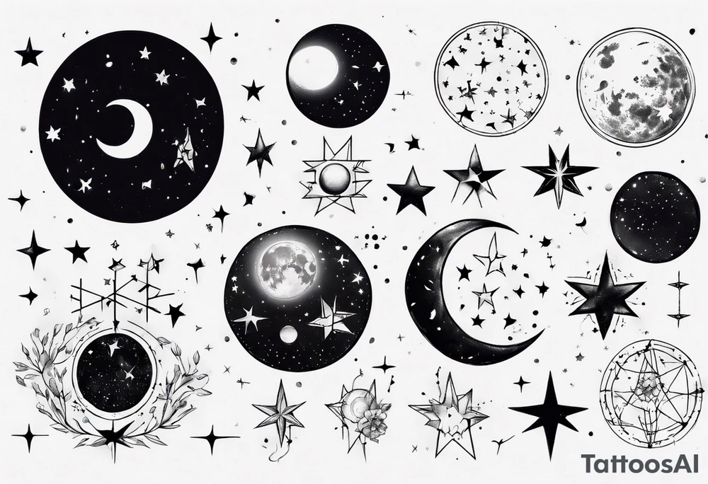 Night sky with moon and stars and constellations tattoo idea Night sky with moon and stars and constellations tattoo idea