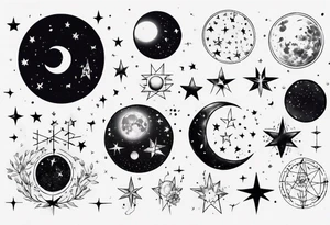 Night sky with moon and stars and constellations tattoo idea
