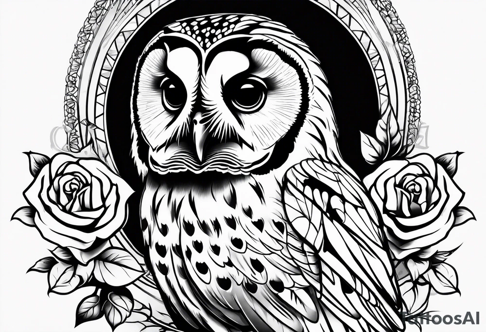 Barred owl with a single rose tattoo idea