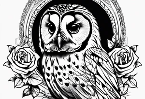 Barred owl with a single rose tattoo idea