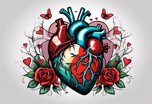 Anatomical heart, broken, laying on ground, Moth flying above the heart tattoo idea