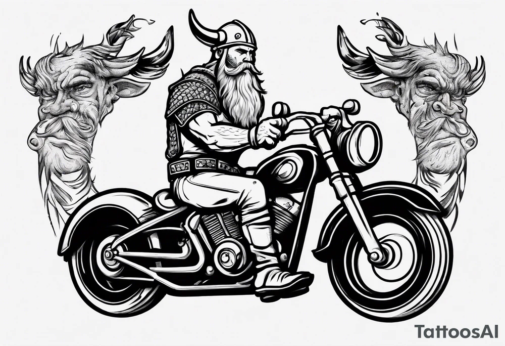 A viking on a motorcycle drinking a beer tattoo idea