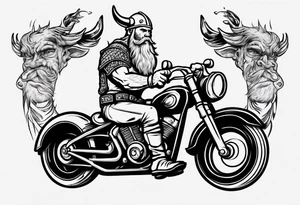 A viking on a motorcycle drinking a beer tattoo idea