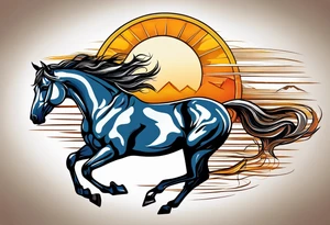 horse with racetrack and sun tattoo idea