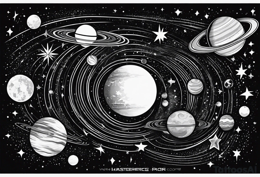 universe, planets, stars tattoo idea