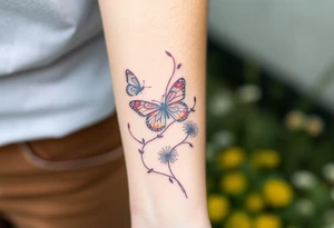 ethereal butterflies with vines of dandelions tattoo idea