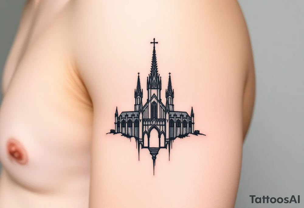 A universe in the shape of a Gothic cathedral tattoo idea